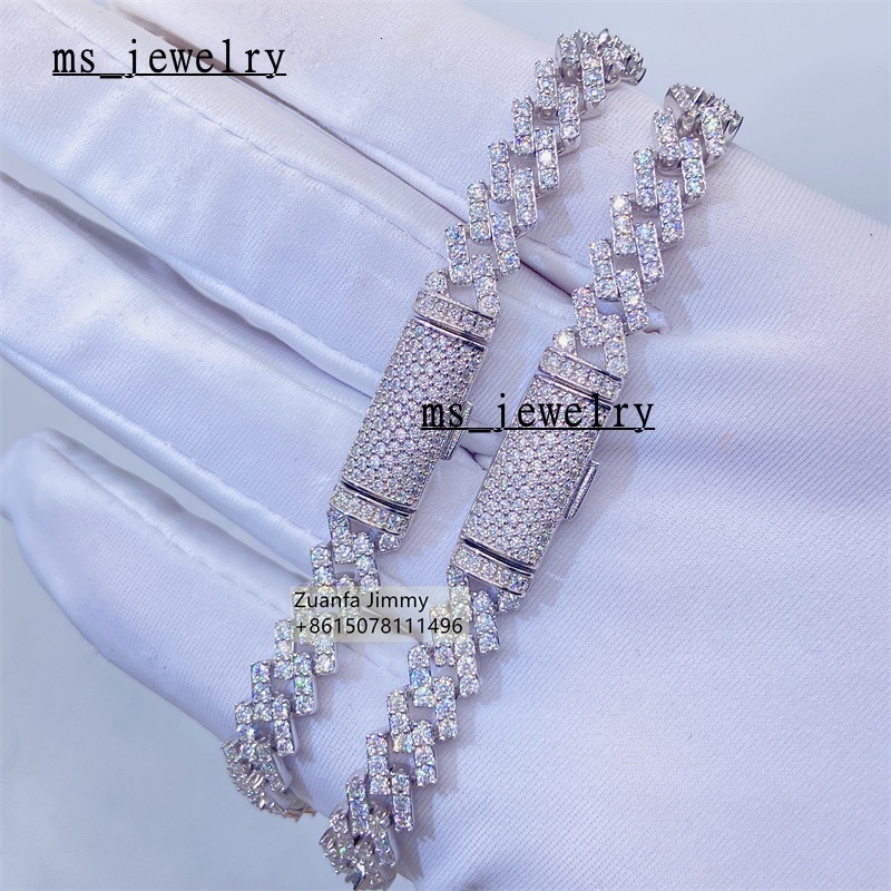 925 Sterling Silver Iced Out Jewelry 7mm 8mm 10mm One Row Moissanite Cuban Bracelet VVS1 Moissanite Link Cuban Bracelet
