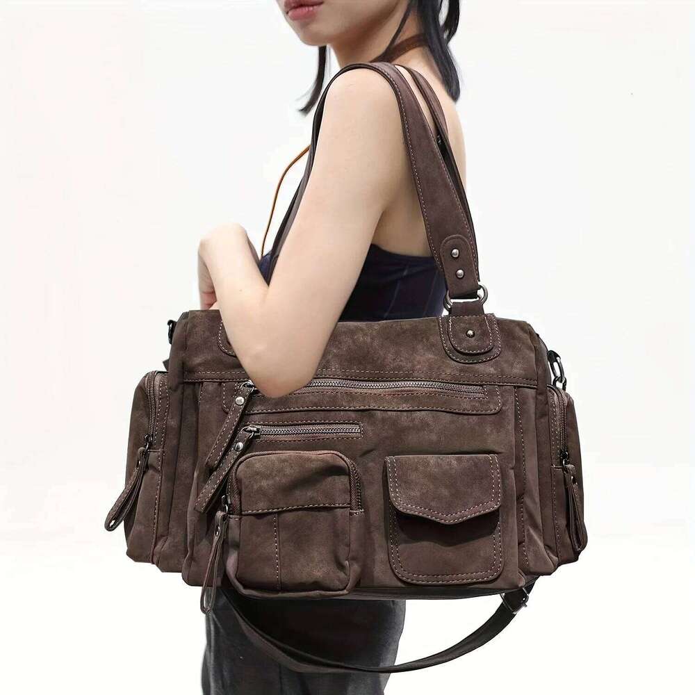 Designer Bags Ladies' Fashion Hot Girl Frosted Vegan Leather Tote Bag, Large Capacity Retro Punk Street Shoulder Bag Luxury Bag