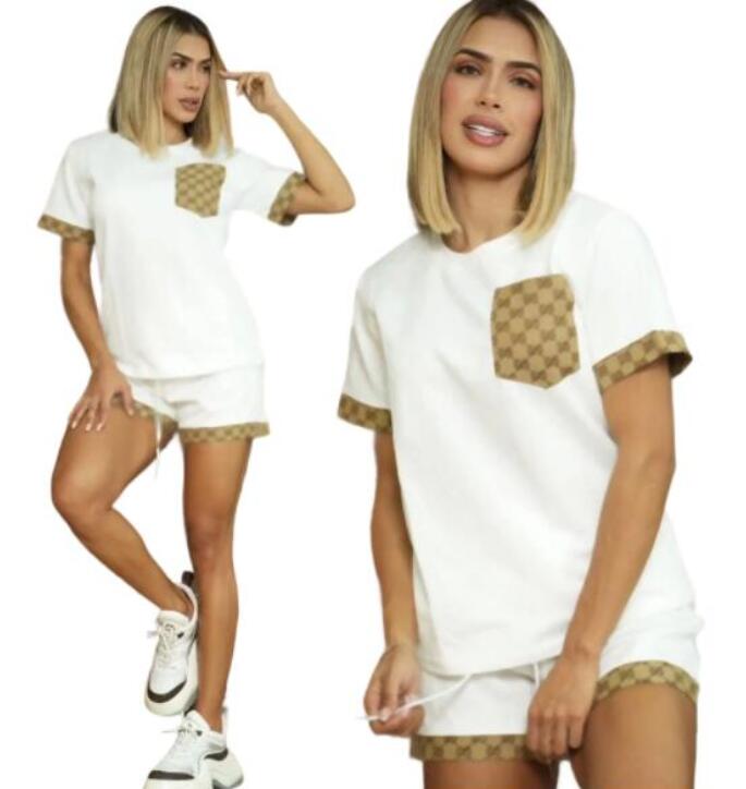 Luxury Women's Jacquard Tracksuits Fashion Embroidery Classic Short Sleeve Running Shorts Black White 2-piece Set