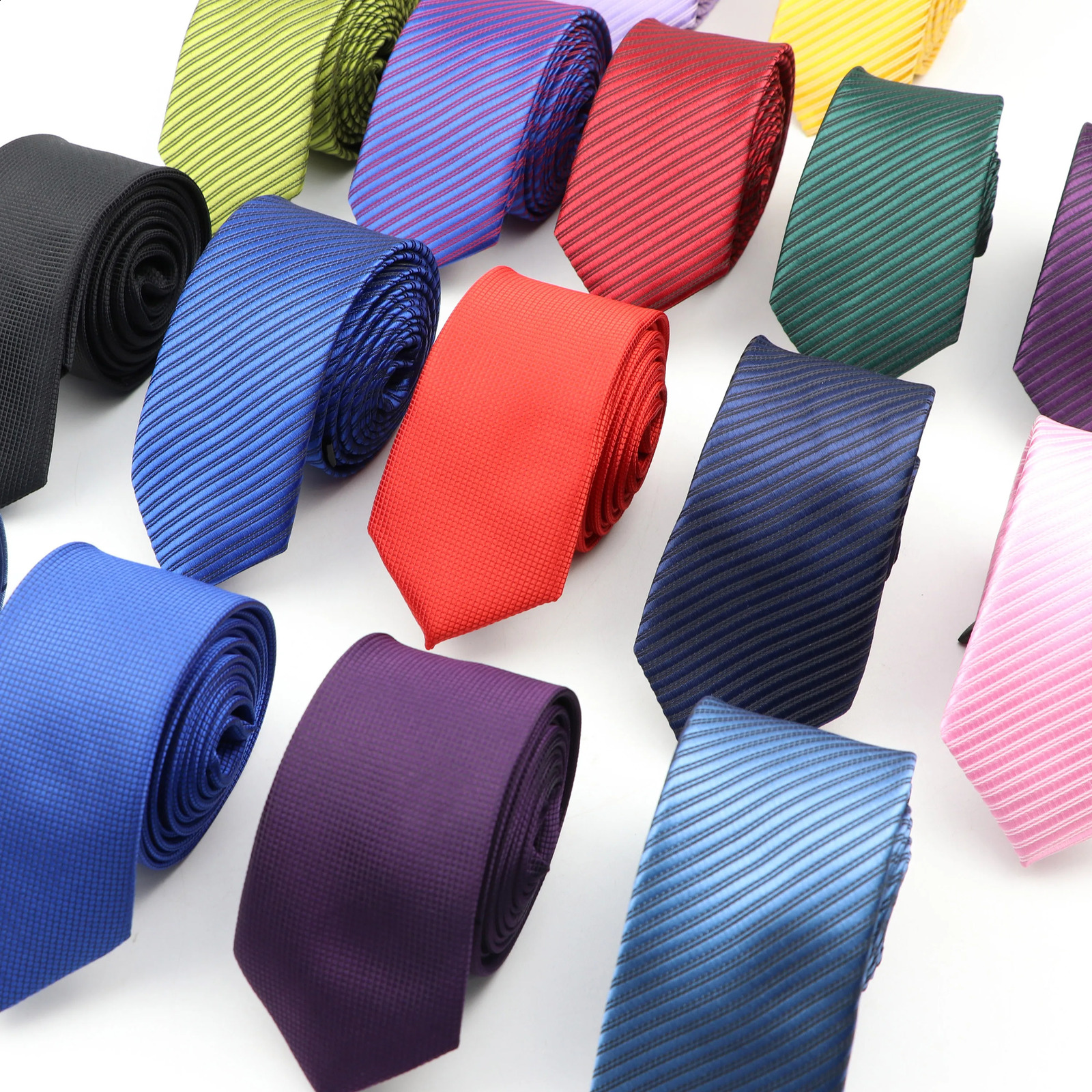 Fashon Mens 5cm Solid Color Tie Striped Polyester Narrow Cravat Blue Red Black Brown Ties For Wedding Party Accessory Gift 250815