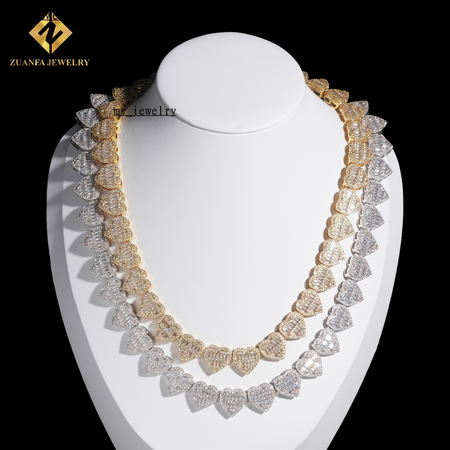 13mm Iced Out Heart Cuban Hip Hop Style Jewelry Bracelet Cuban Link Chain Baguette VVS D Moissanite Diamond Necklace Women Men