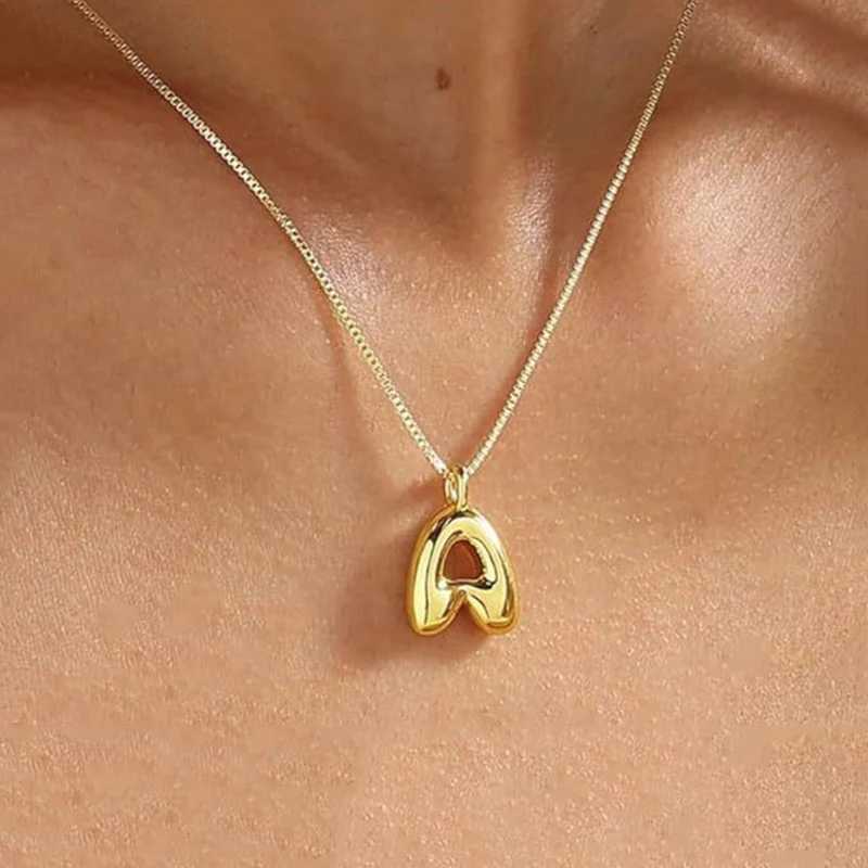 Gold Plated Bubble Balloon Letter Necklace Stainless Steel Box Chain Initial Necklaces For Women Jewelry XJ250816