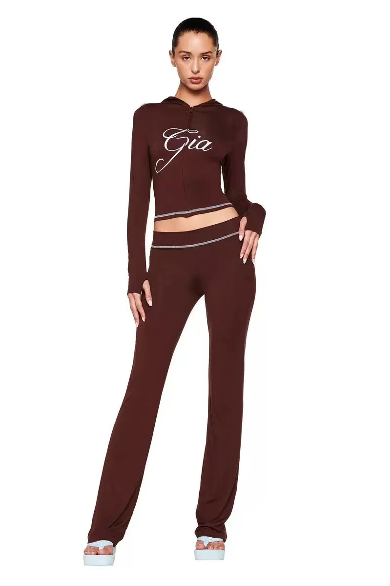 gia Women's Sportswear collection designer sportswear sets for women flared trousers zip-up cap long sleeve high quality spring top & low waist