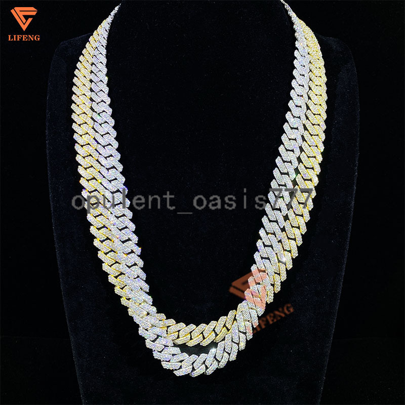 Lifeng Jewelry 10mm-14mm 2Rows Moissanite Diamond 925 Sterling Silver Cuban Chain Bracelet Necklace Passes Diamond Tester