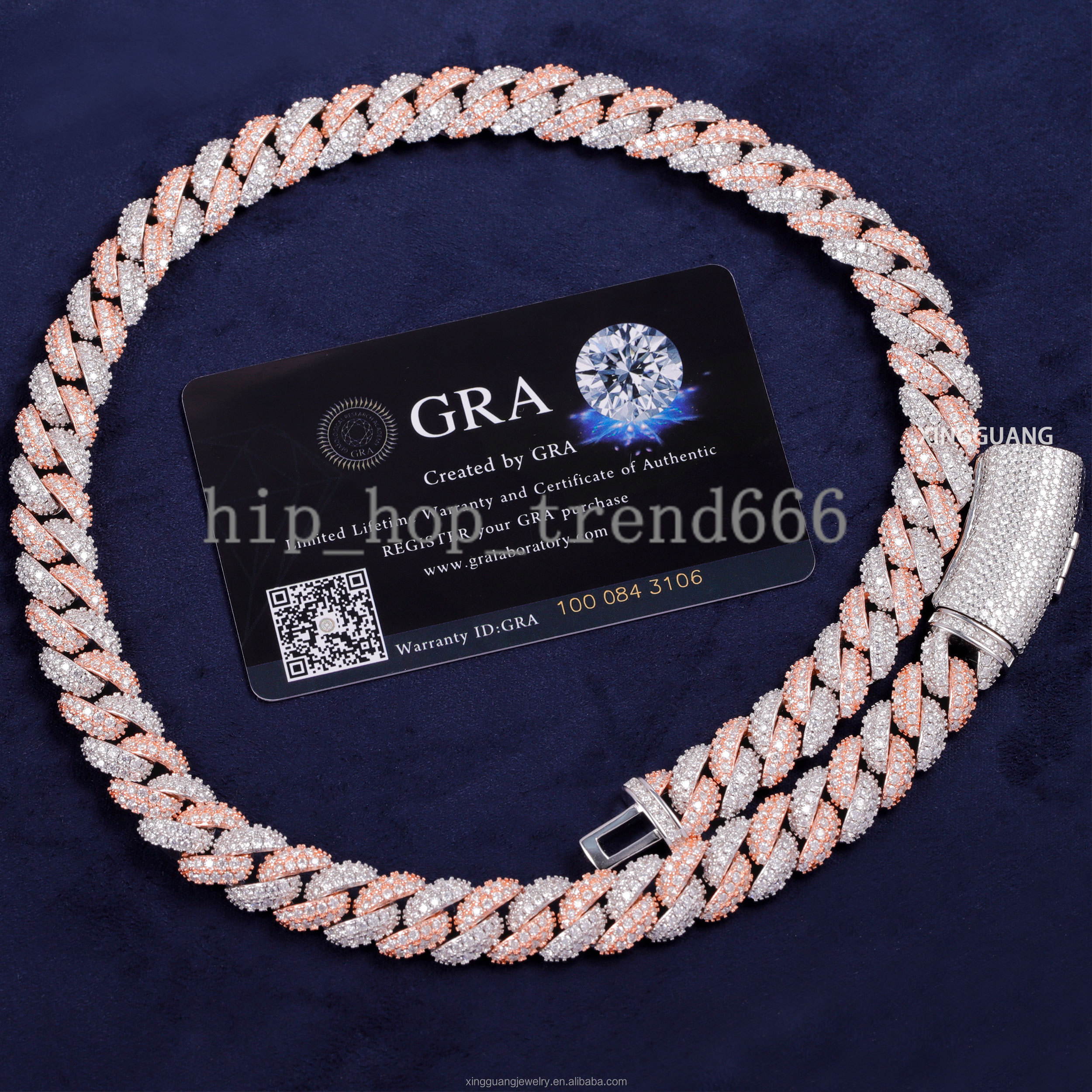 Custom Two Tone Colors 13mm 2rows Iced Out Cuban Chain S925 Silver Miami Round Hip Hop Necklace Fashion Jewelry Cuban Link Chain