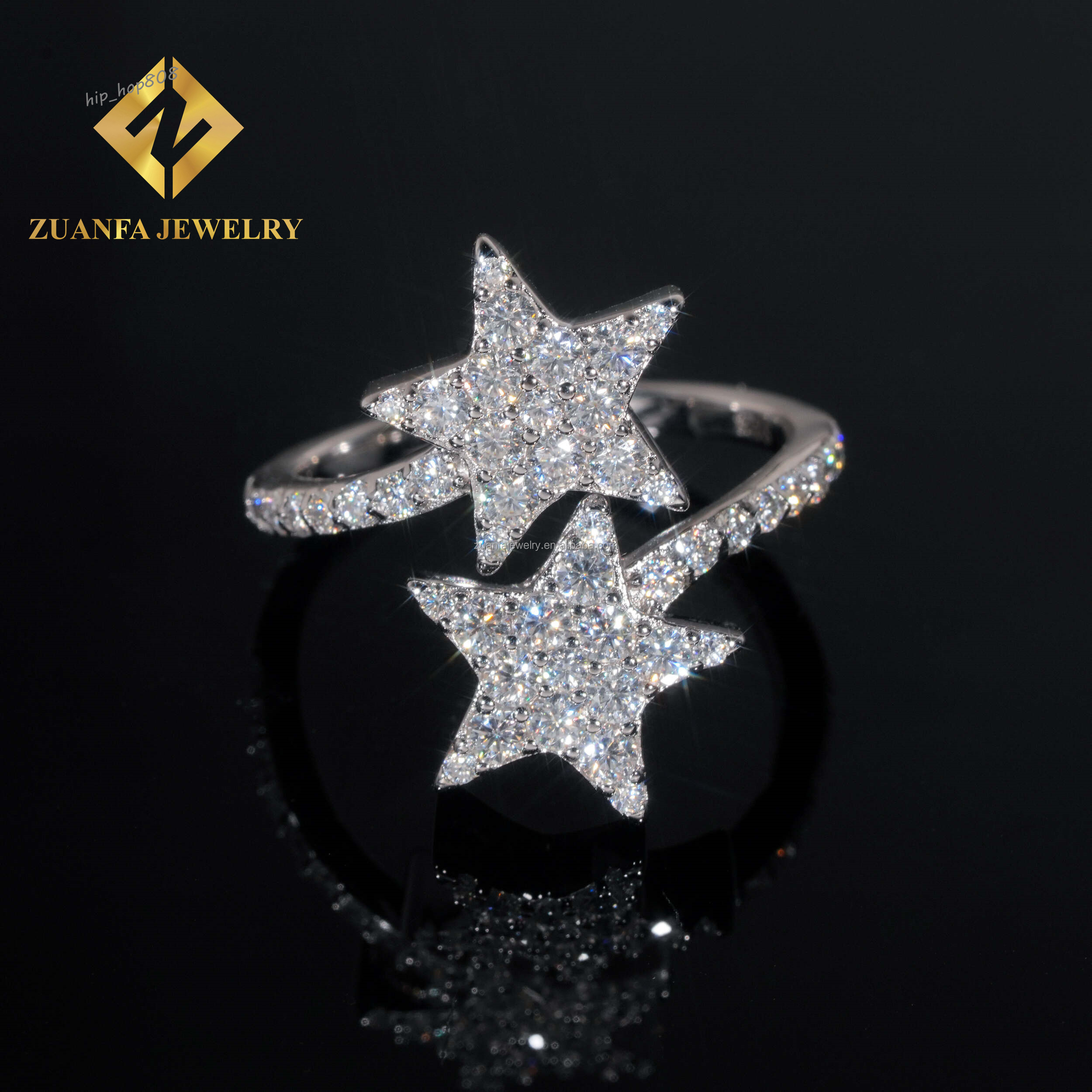 Popular Bulk Stock Elegant Female Style Hip Hop Luxury Rapper Iced Out Jewelry VVS1 Moissanite Diamond Star Shape Women Ring