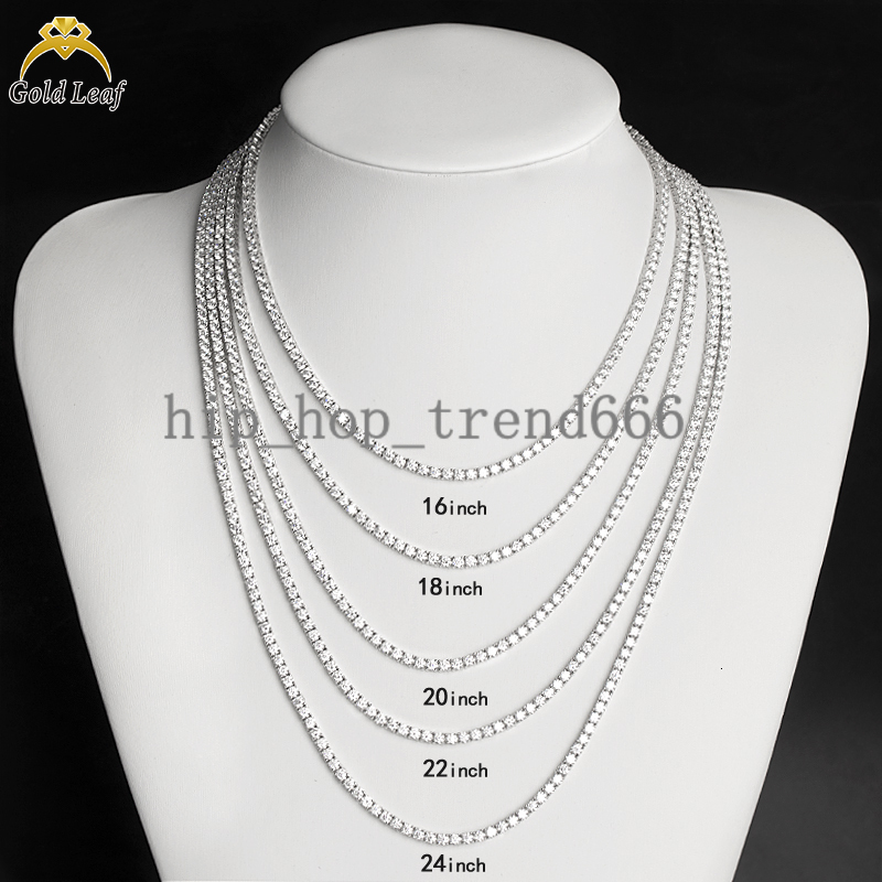 Goldleaf 925 Sterling Silver Hip Hop Tennis Necklace 3-5mm D Color VVS Diamond Link Chain for Men Moissanite Necklace