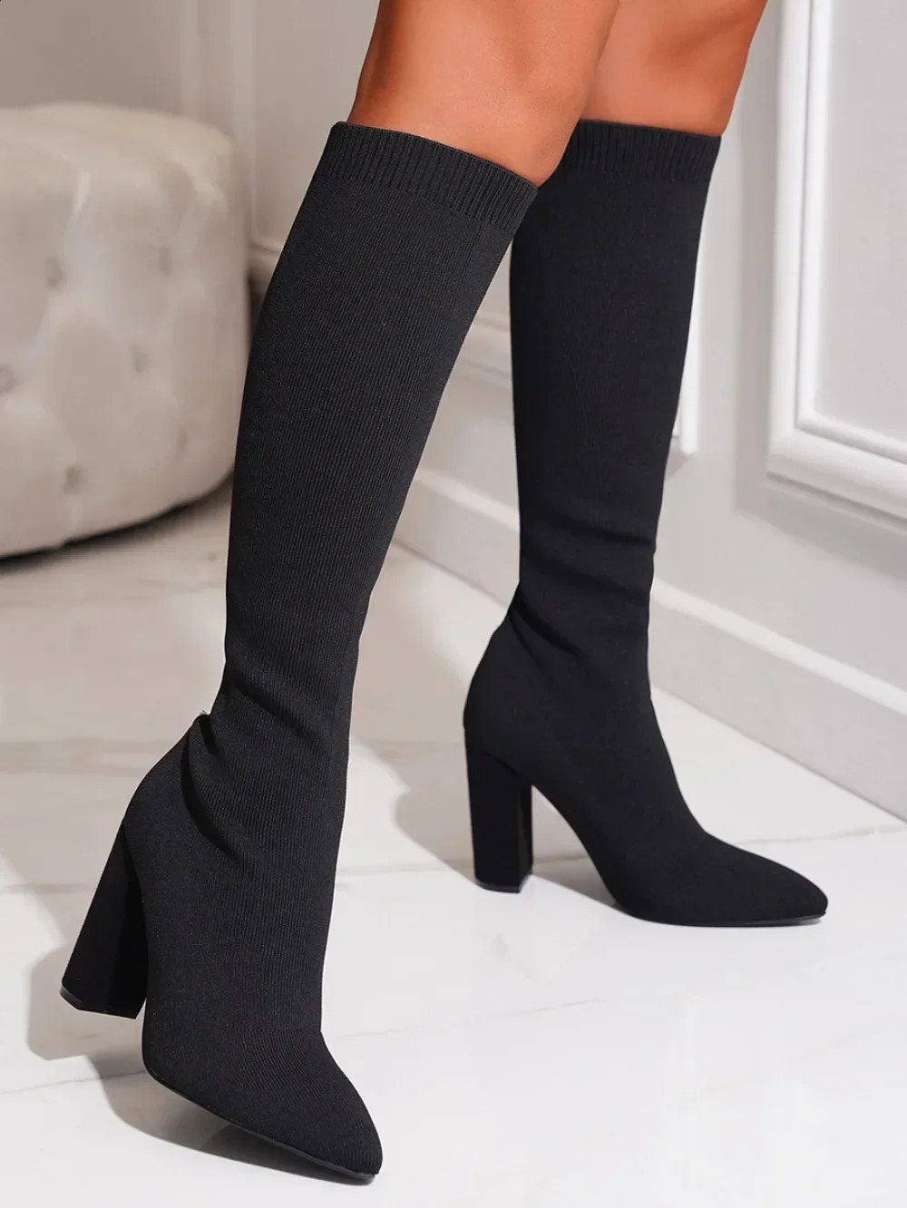 Plus Size 42 Platform Boots Women Shoes Mesh Knitting Long Boots High Heels Knee High Boots women shoes 250814