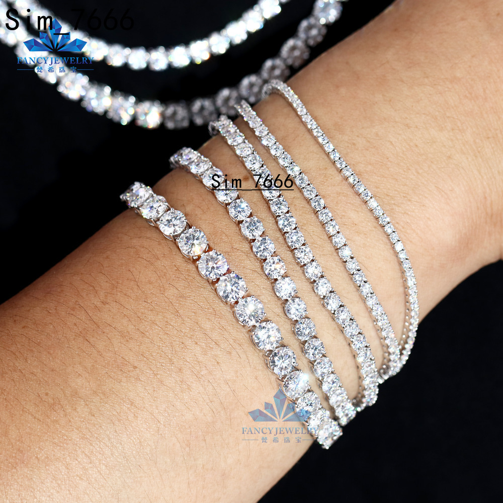 925 Sterling Silver Moissanite Tennis Bracelet 2mm-6.5mm White Gold Finish Fine Jewelry Gifts for Women Men Gra Lab Bangle