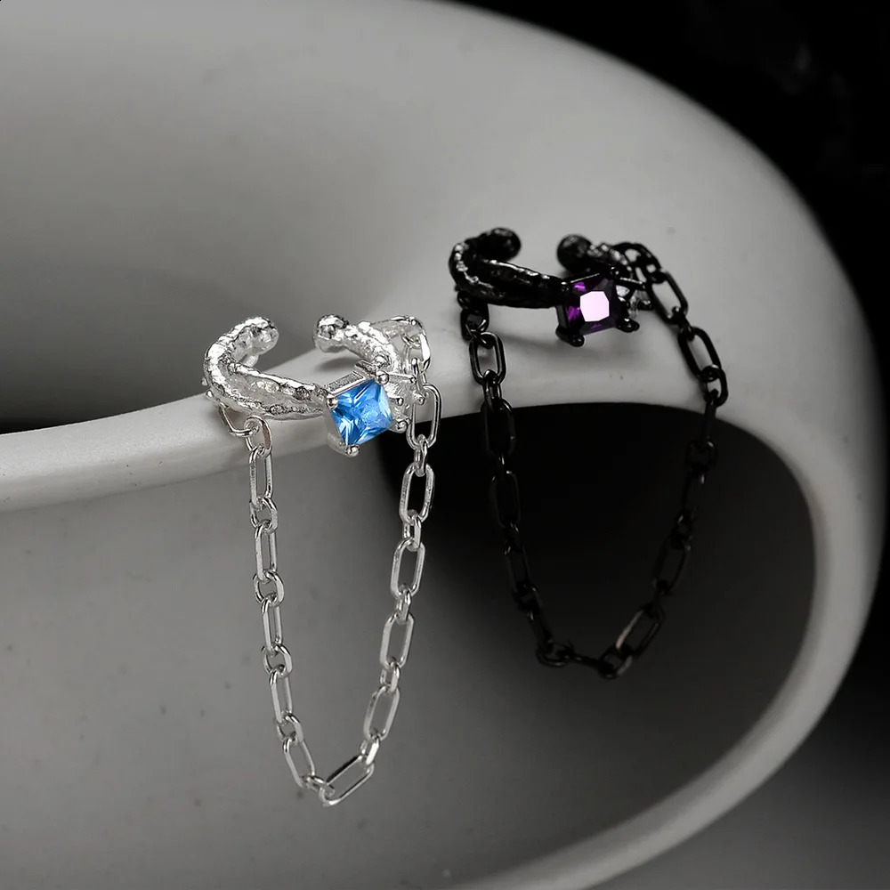 MLKENLY S925 sterling silver Texture Chain Ear Clip for Female Ins Wind No Earhole Inlaid Diamond Ear Cuff 250812