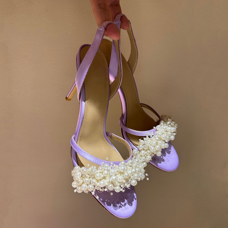 Top quality Satin Pearl High heeled sandals womens Stiletto heels dress shoes Luxury Designers Party Wedding shoes 10cm