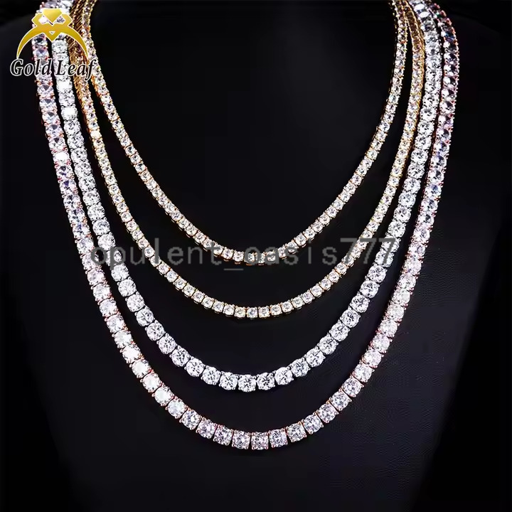 925 argent en argent sterling argent 3 mm 4 mm 5 mm Collier diamant bijoux Gemstone Moissanite Tennis Chain