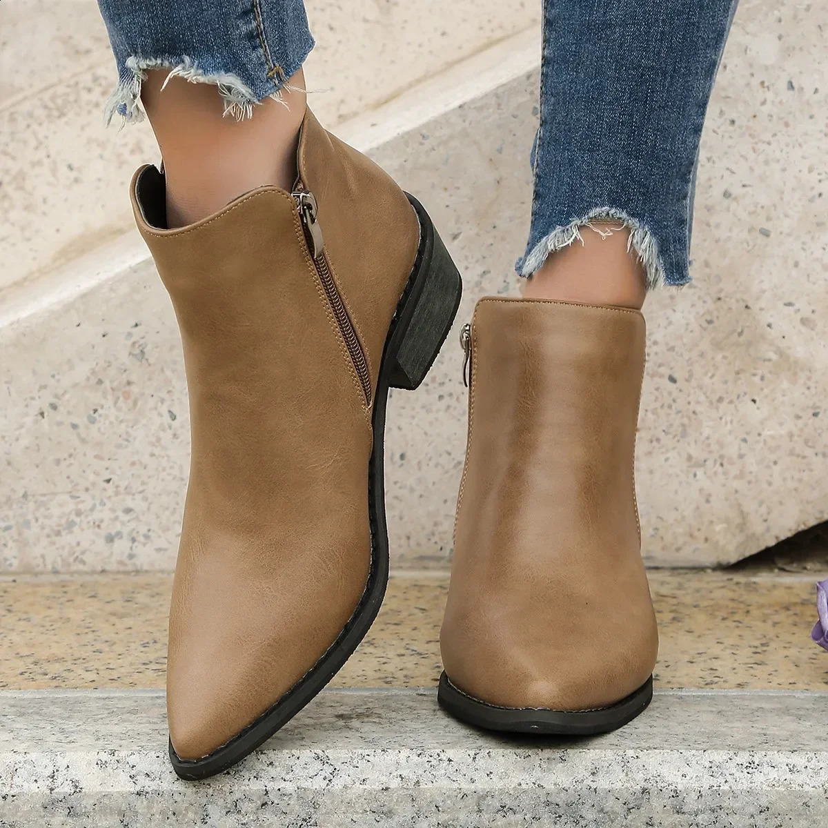 Bottes rétro Bottes de la cheville en cuir authentique moderne