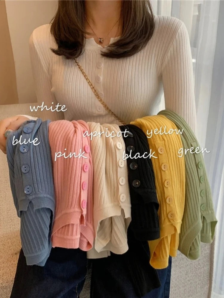 Bouton de pull en tricot et pull-ponts printemps d'automne basique pour les bandes audacieuses solides minces solides en haut 250815