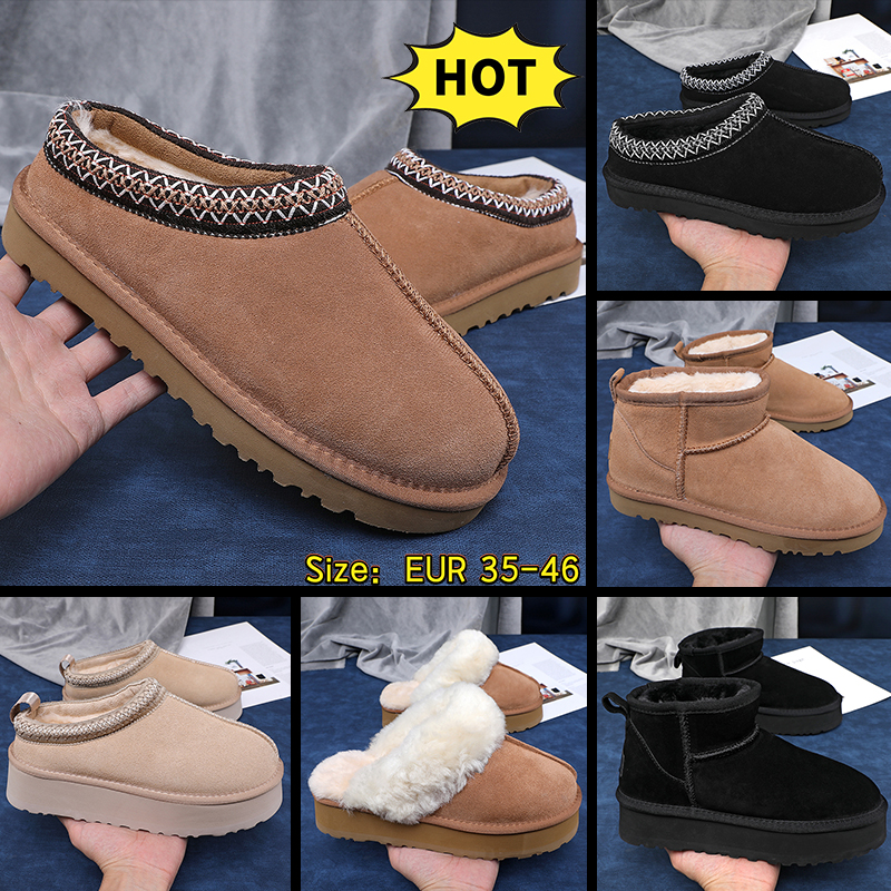 Tasman slippers tazz chestnut fur slides sheepskin designer boots mens womens classic ultra mini platform boot winter slip-on shoes suede upper w-image-997841732