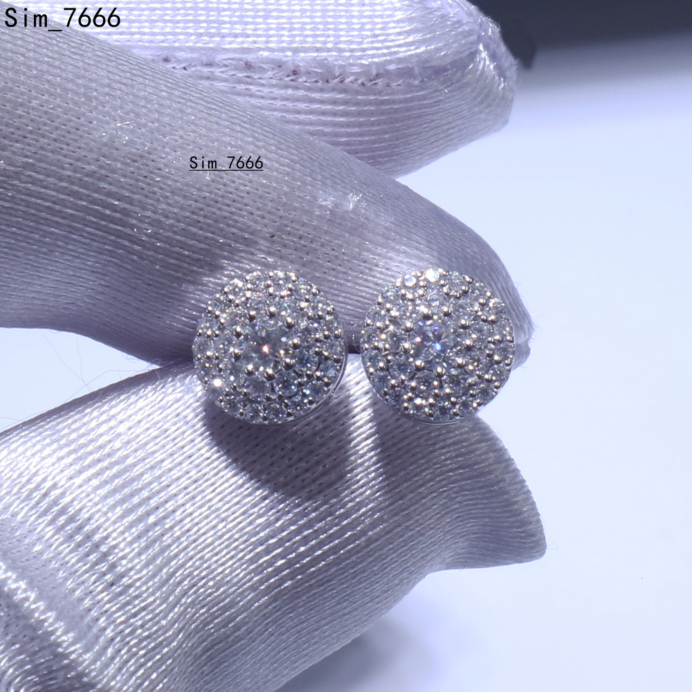 Boucles d'oreilles en grappes de 8 mm Femmes Iced Out Vvs Moisanite Hiphop Real 18K Gold Bling Moisanite Moisanite
