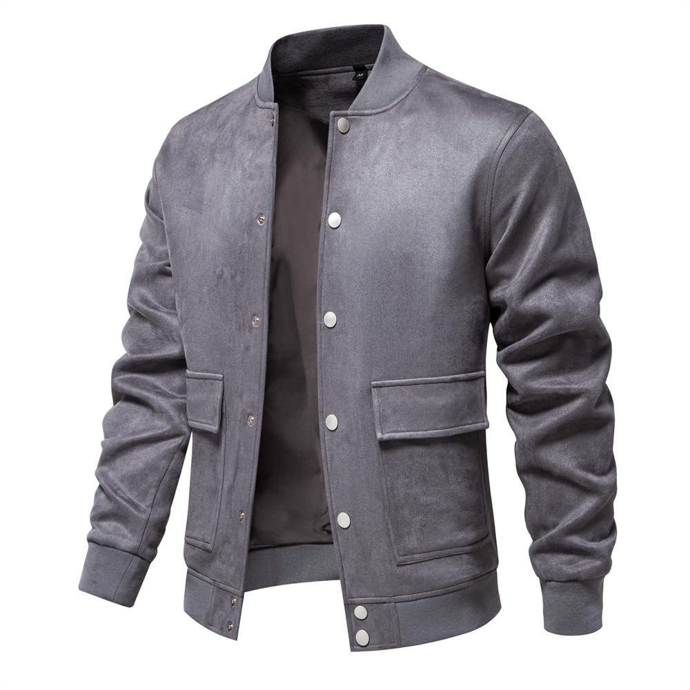 Designer jacket Men's Suede Leather Jacket Fashion Stand Collar Casual Baseball Coat EU Size: S-2XL