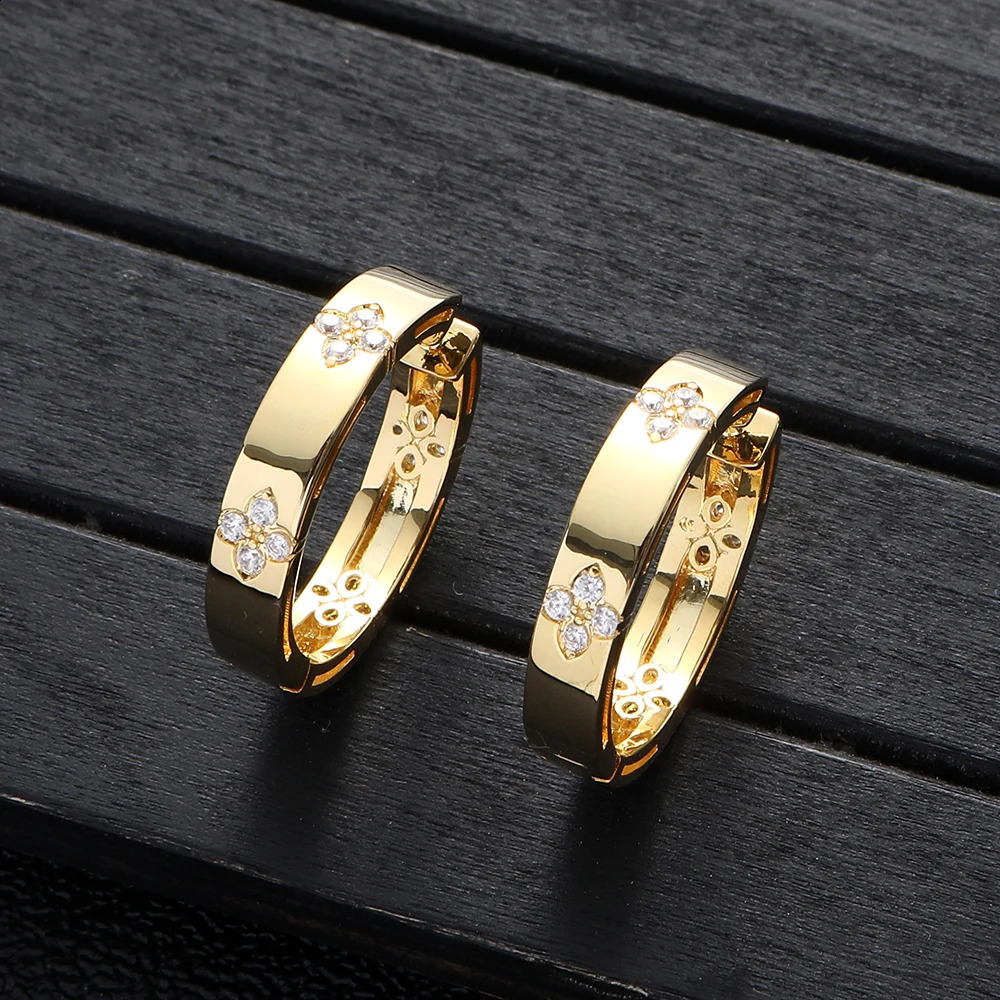 Géométrie Boucles d'oreilles de cerceau de zircon fleur de zircon pour femmes Bohême du zircon
