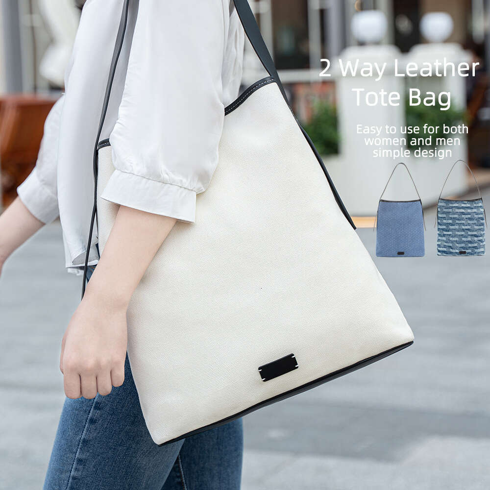 Fashion Denim Tote Genuine Leather Women Autumn Winter New Korean Style Large Capacity Shoulder Cowhide Patchwork Commuter Women's Bag desig