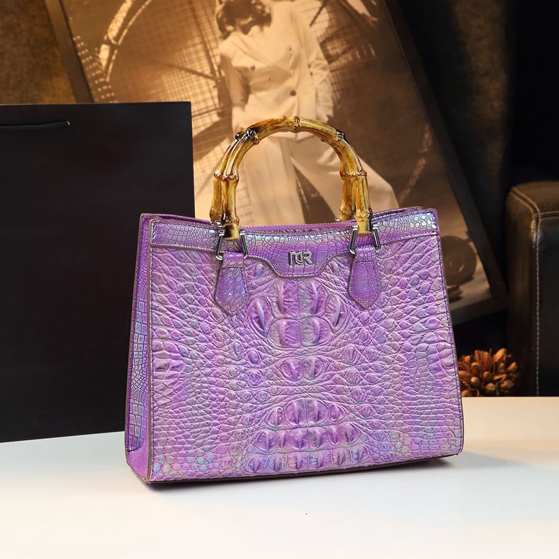 New Crocodile Pattern High-end Bamboo Handle Tote Versatile Genuine Leather Women's Bag
