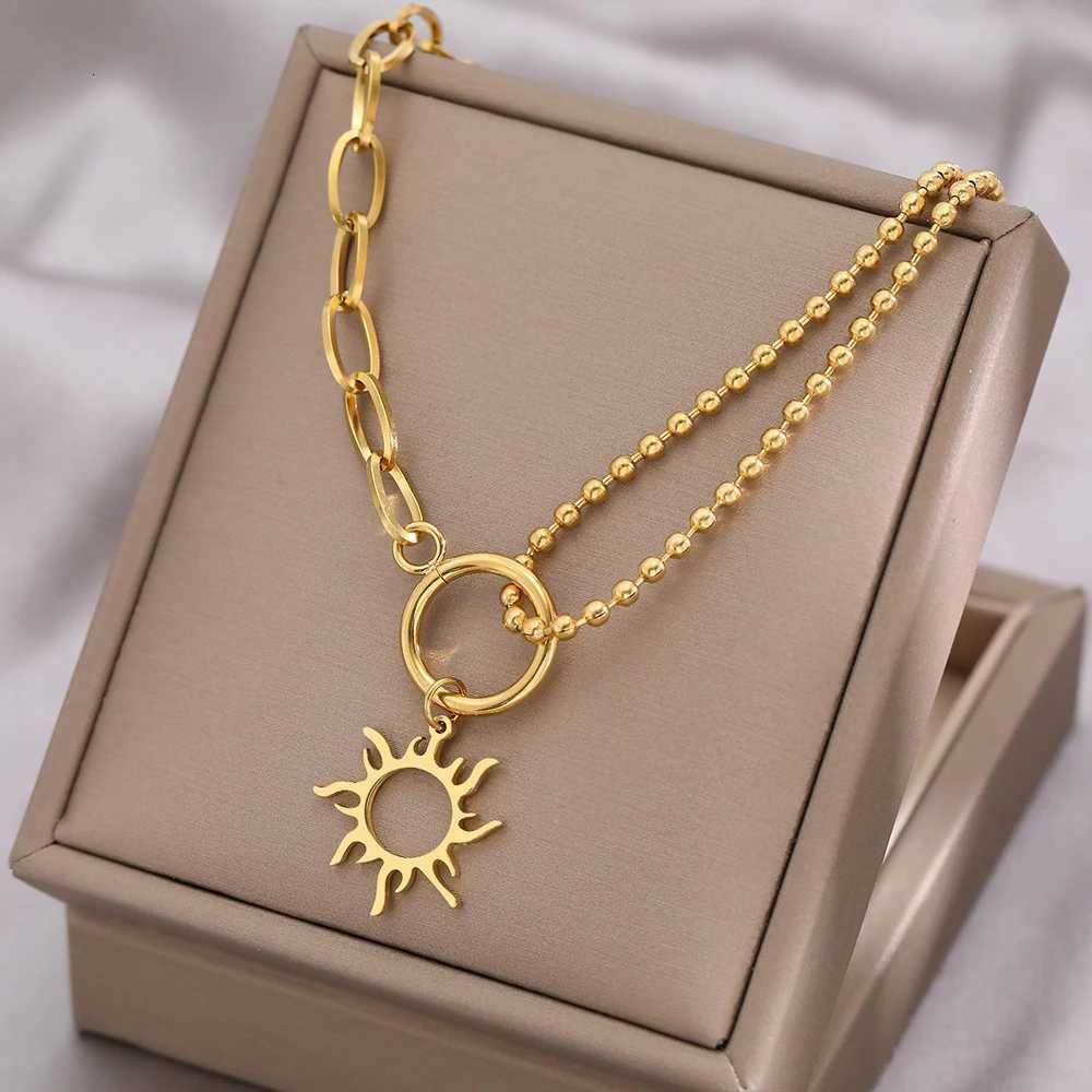 Colliers en acier inoxydable tendance fine délicate soleil totem mélange de mode Match des chaînes de perles collier pour femmes bijoux cadeau xj