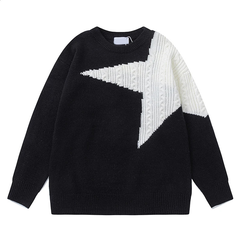 Men Women Hip Hop Japanese Sweater Fashion Knitted Geometric Cool Sweaters Men Knitwear Star Jacquard Couple Pullover Unisex 251204