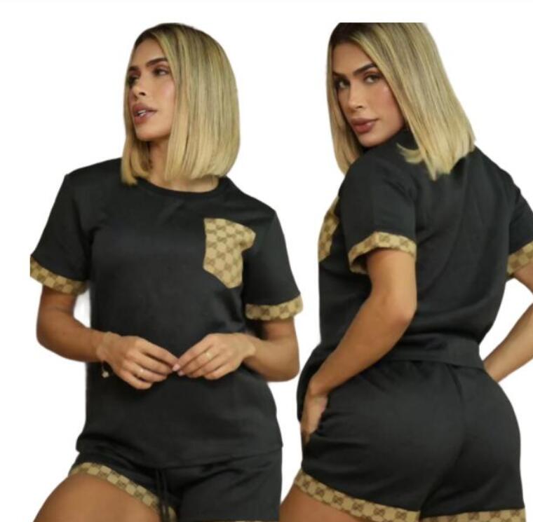 Designer Women's Jacquard Tracksuits Fashion Embroidery Classic Short Sleeve Running Shorts Black White 2-piece Set