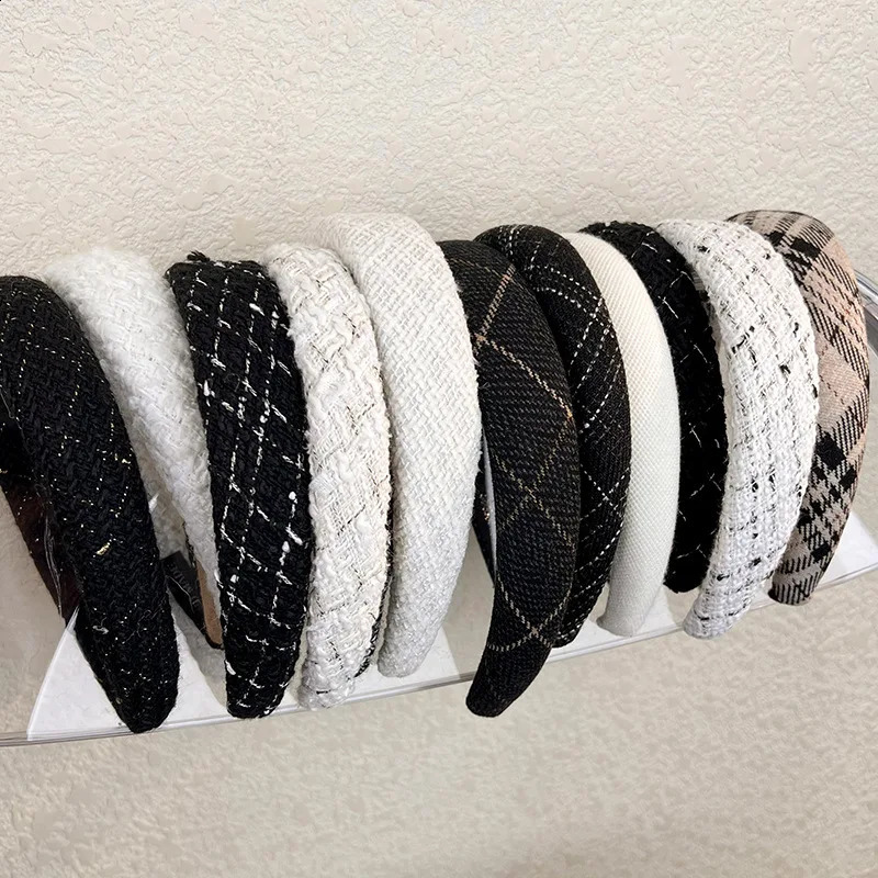 Automne / hiver en noir et blanc Plaid Band Sponge Wide Hair Band pour femme fille élégante Hoop Hoop Hair Accessoires 2550812