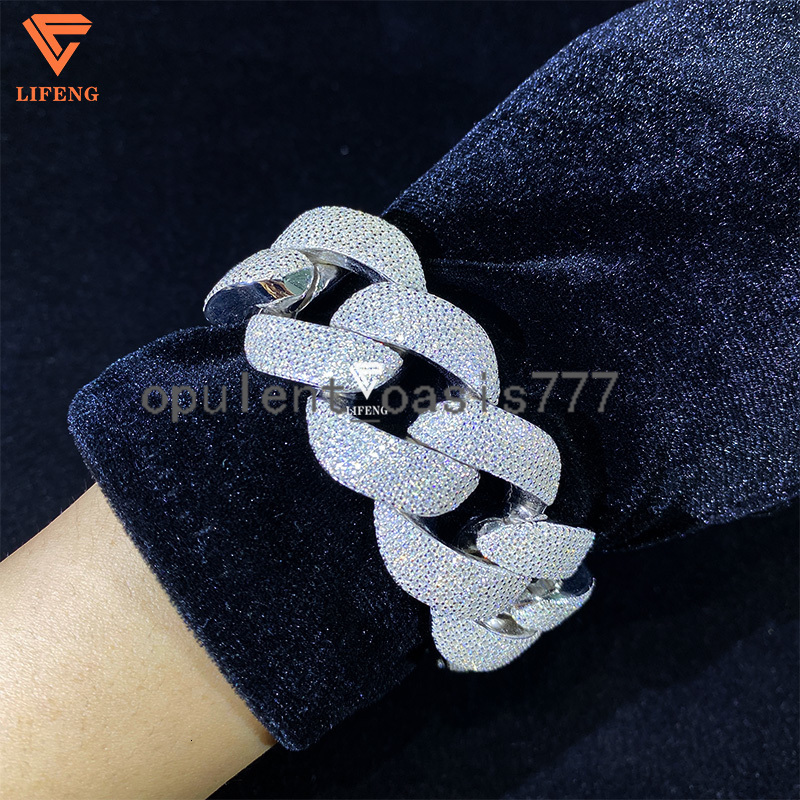 Custom 7-Row White Gold 28mm Oversized Bubble Cuban Bracelet 925 Silver Hip Hop Jewelry with Moissanite Charm for Male