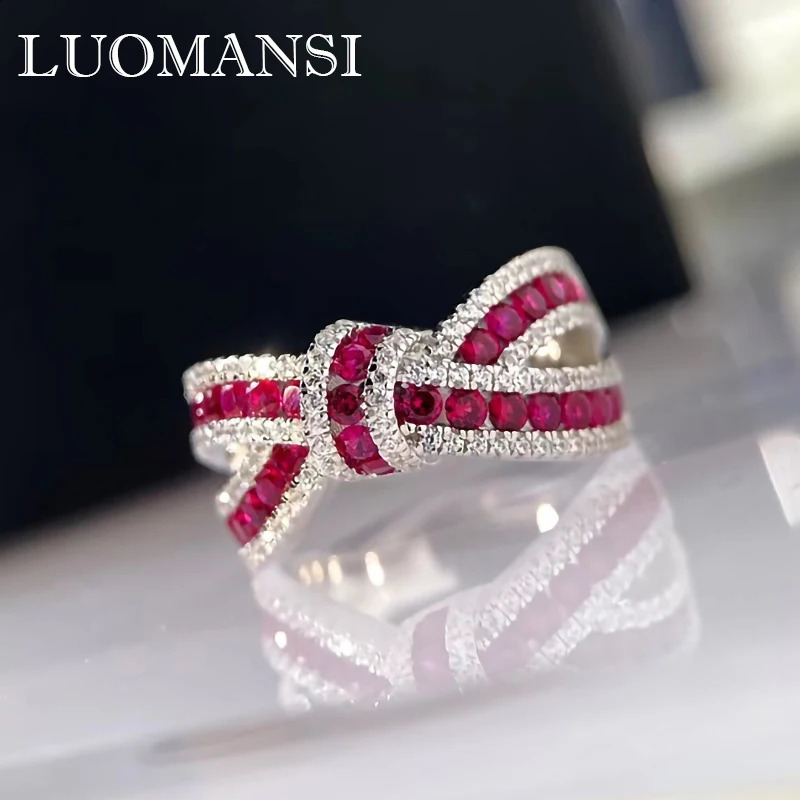 Luomansi Natural Ruby Bow Gemstone Ring S925 Sterling Silver Romantic Woman Anniversary Party High Jewelry 250814