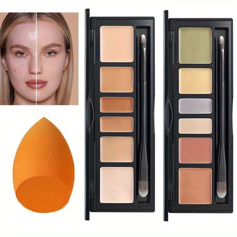 6 Colors Concealer Palette Set Cover Up Pimple and Spot Contouring Face with Makeup Sponge Kit Long-Lasting High Concealer 250814