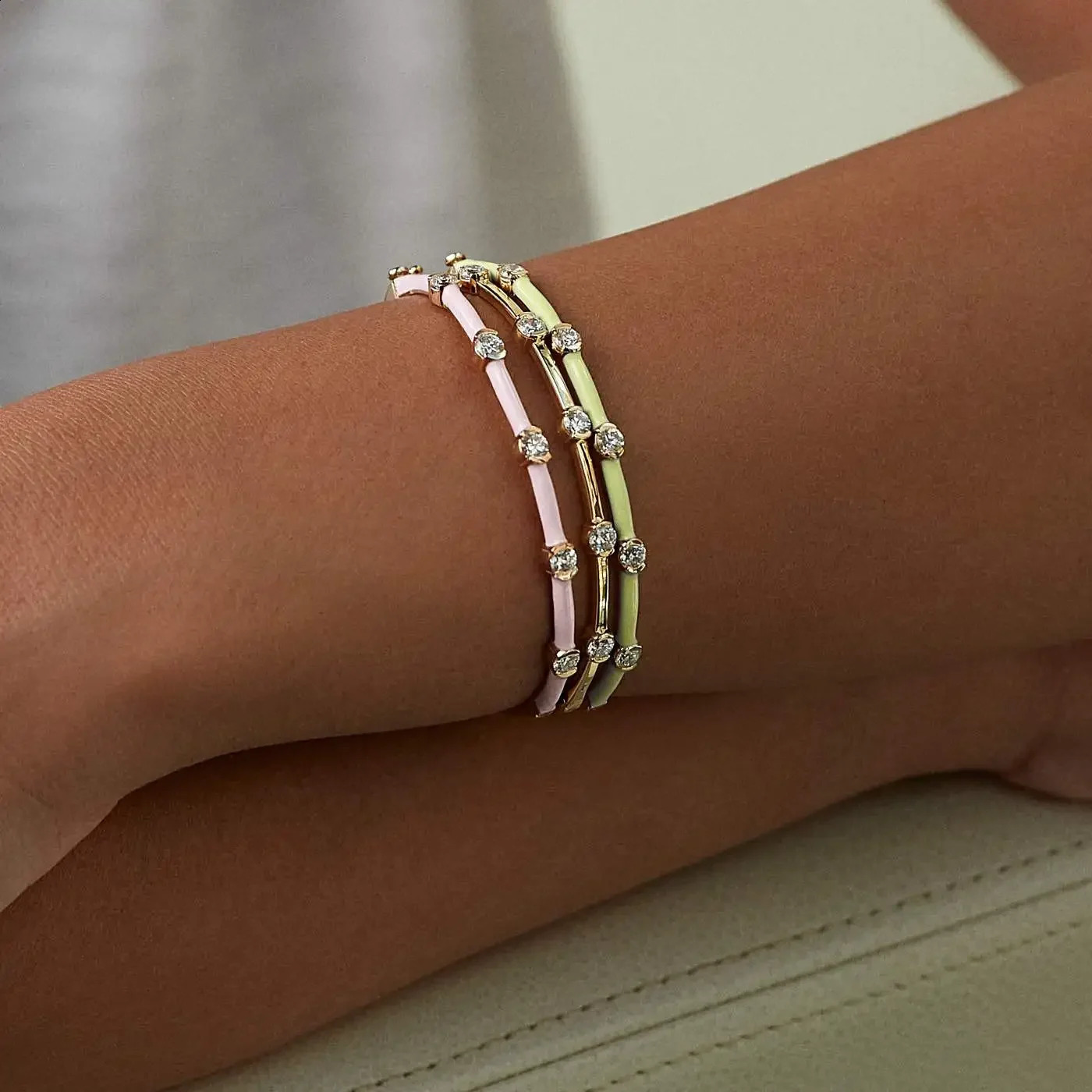 Pink Light Blue Green Enamel Gold-color Copper Bangle for Women Jewelry Bracelet Top Quality Factory Price 18-20cm 250812