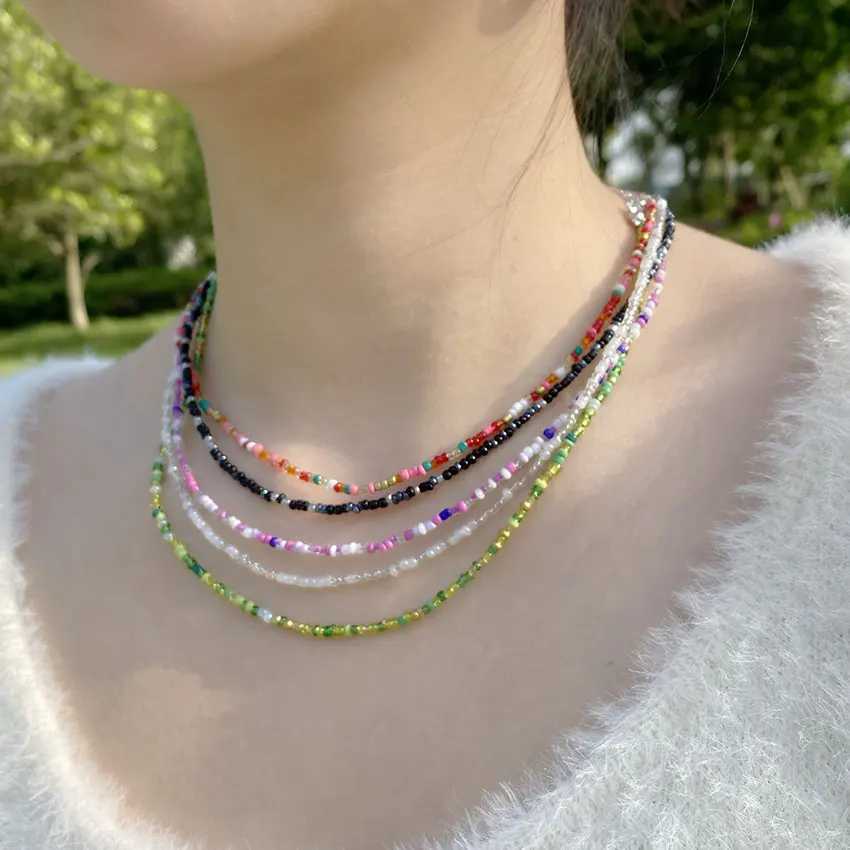 Perles de semences Choker Fashion coréenne Collier coloré simple Collier court à la main