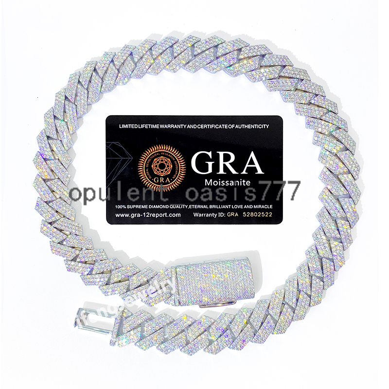 Lifeng Jewelry 18mm 3 Rows Moissanite Cuban Link Chain Iced Out 925 Sterling Silver Diamond Hiphop Men Cuban Link Chain Necklace