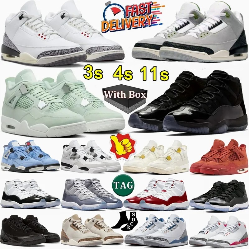 With box Designer shoes 3s 4s 11s basketball shoes for men women Black Cat Military Sail Thunder White Oreo Cool Grey Varsity Red Bred Sneakers Blue