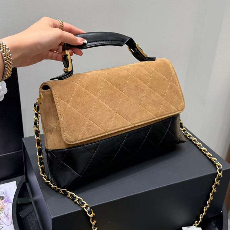 Designer Handbags Woman Crossbody Bags Suede Brown Leather 25A Chain Fashion Splicing Color Flip Small Briefcase Bag
