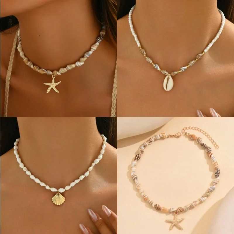 Bohemia Collier de pendentif coquille de perles multicolores pour les femmes Fashion Summer Ajustement des bijoux géométriques de vacances Cadeau
