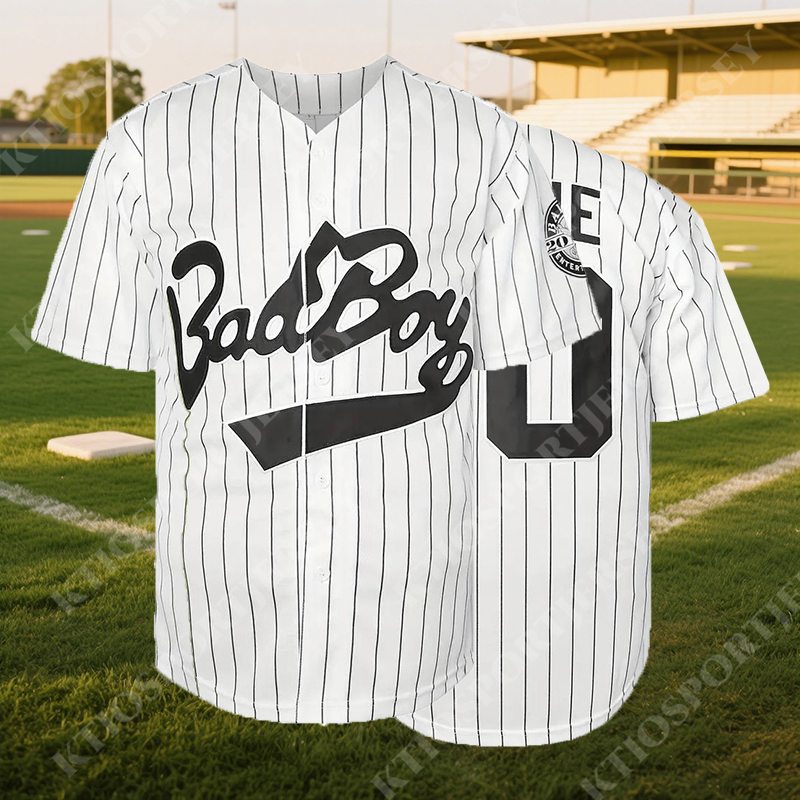 Men pour hommes 2025 Bad Boy # 10 / White Stripes Bouton V-Neck Broidered Courte à manches Baseball Veste de baseball Concours Contracte Training