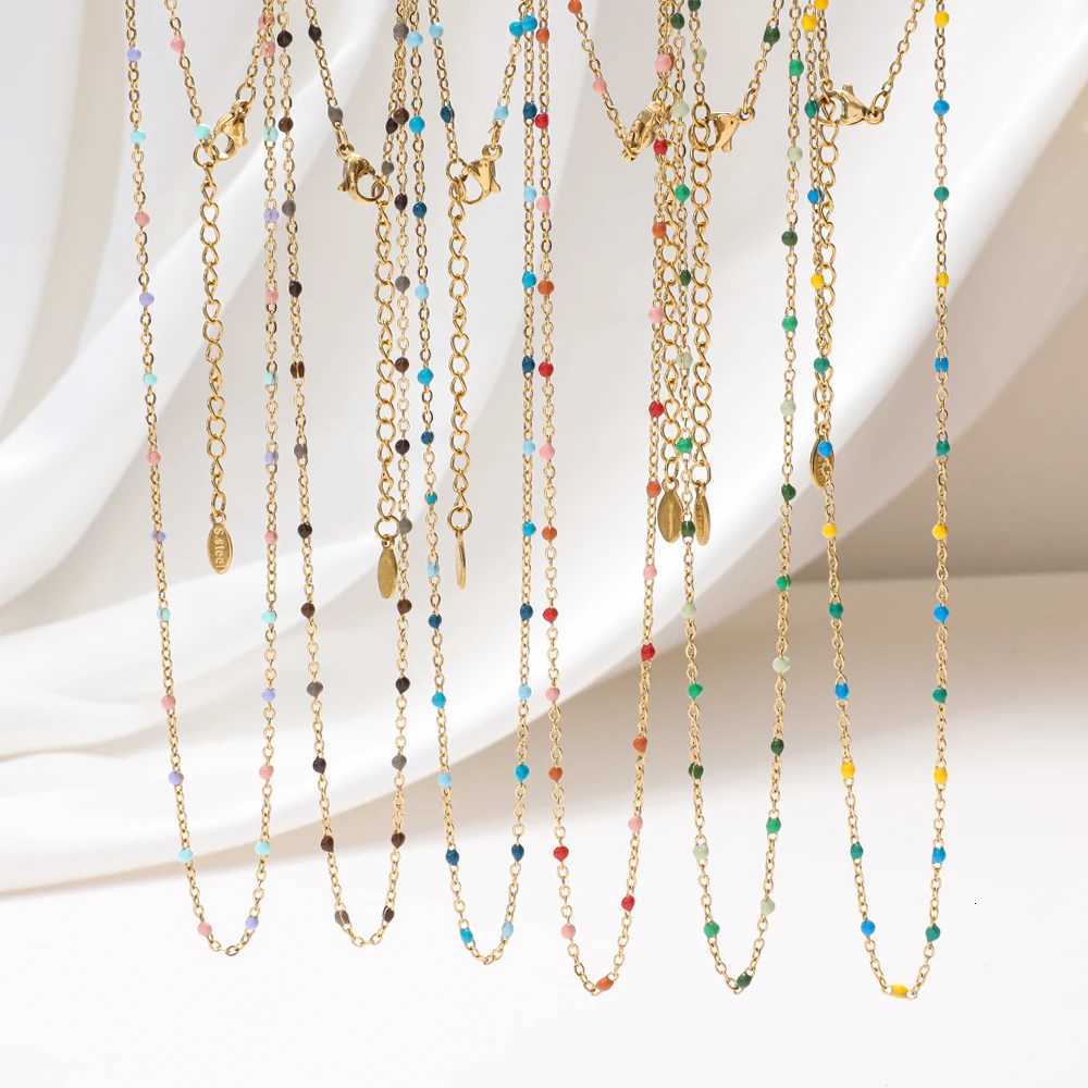 ZMZY Hot Pink Stainless Steel Link Cable Chain Fashion Gold Color Satellite Enamel Beads Necklace for Women Chic Summer Gift XJ250816