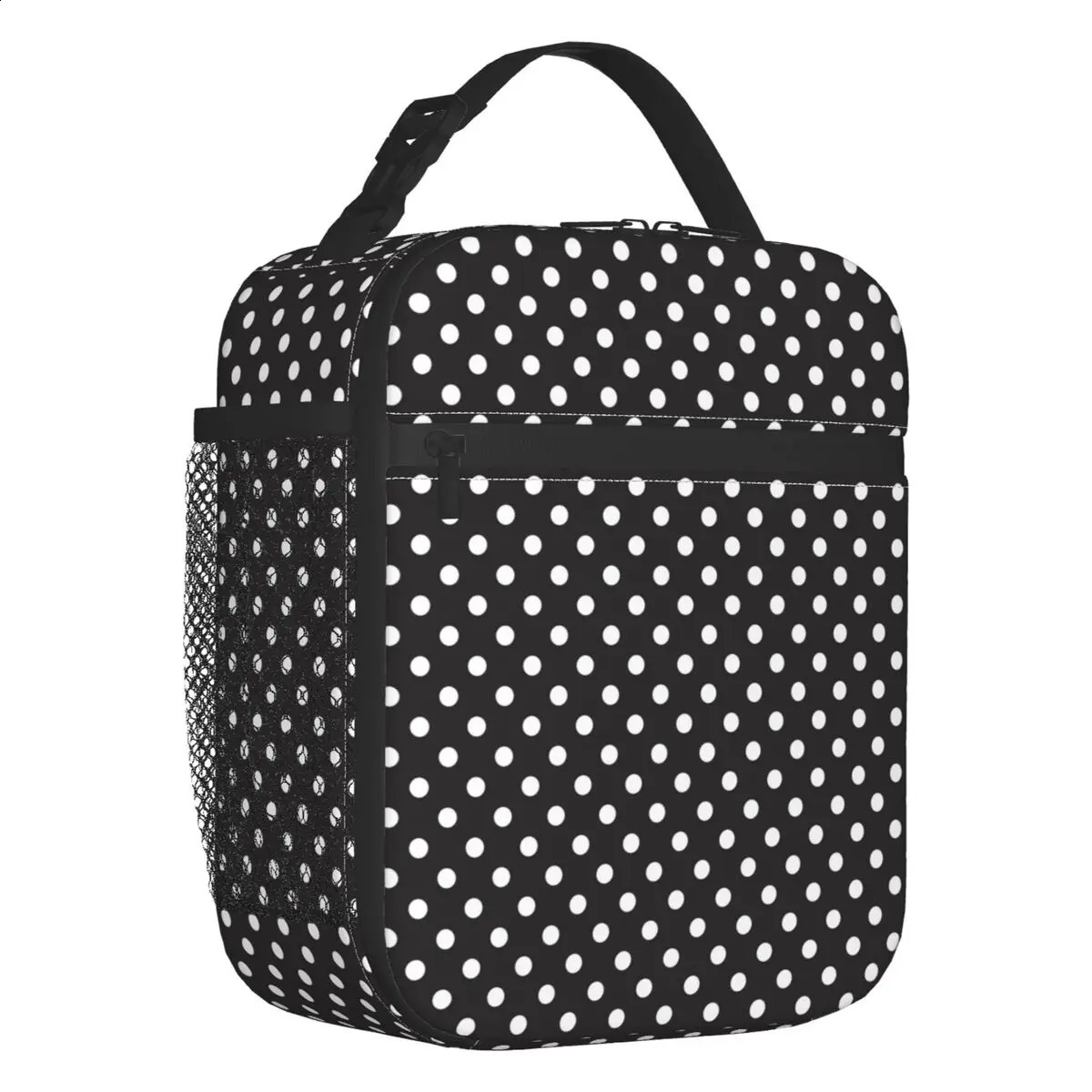 Classic Black And White Polka Dot Insulated Lunch Bag for Women Waterproof Cooler Thermal Lunch Tote Beach Camping Travel 250815