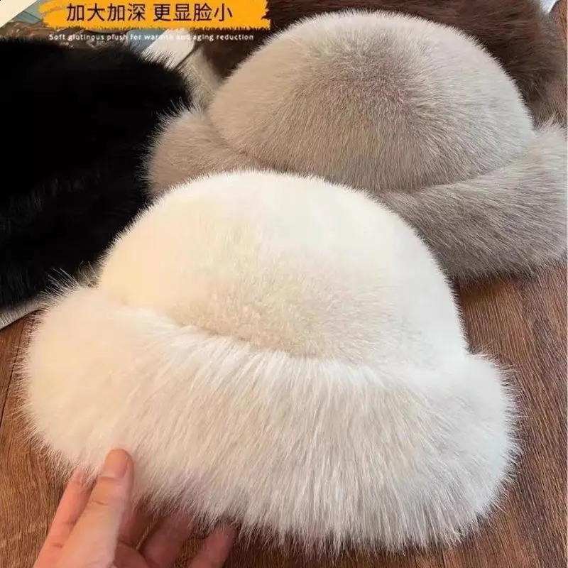 Warm Womens Winter Hat Fluffy Fur Bucket Hat For Women Plush Fisherman Hat Thicken Cold Snowy Day Panama Cap Mongolian Hat 250815