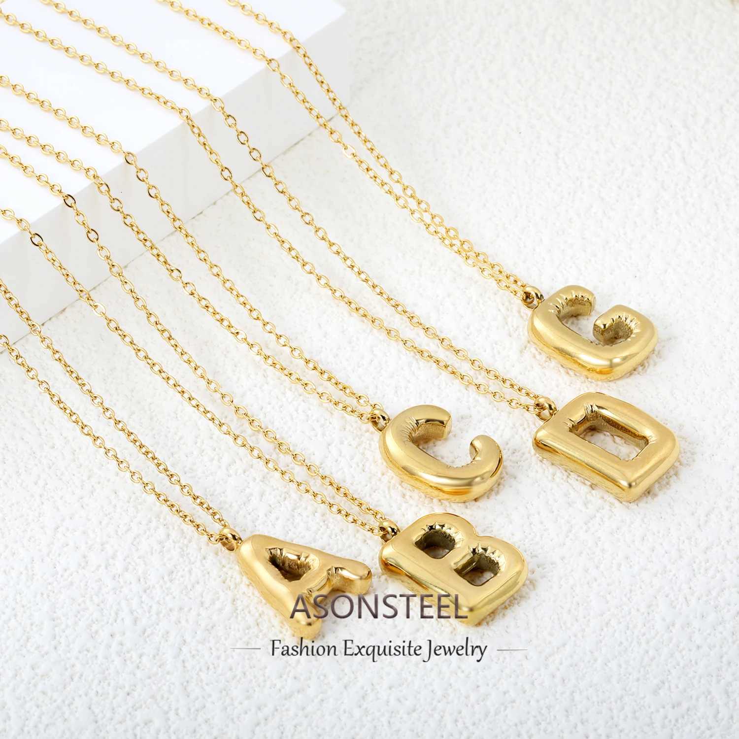 ASONSTEEL Stainless Steel Bubble 26 Letter Pendant Necklace For Women 18K Gold Plated Initial Link Chains Necklaces Birthday XJ250816