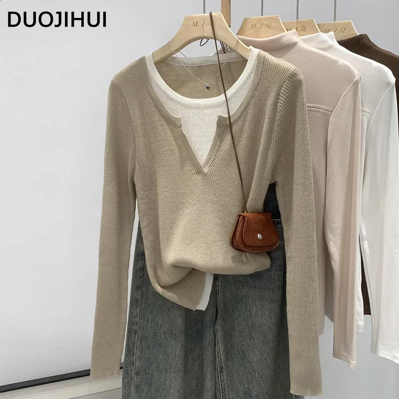 Duojihui Two Piece Sweet Trime Female Female Couleur de contraste coréen Basique Fashion Casual Fashion Automne Femmes Femmes 250811