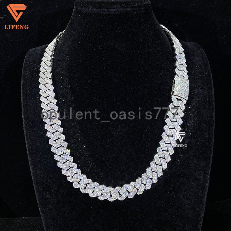 Fine Jewelry Necklaces 18mm White Gold Cuban Chain Iced Out VVS Moissanite Rock Cuban Twist Chain Hip Hop Necklace for Women