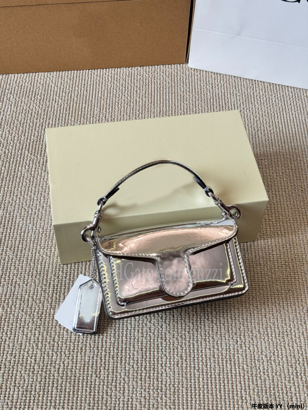 Chic petit mini taddy 12 18 20 26 sac à bandoulière carré en cuir pour femmes bandoulière en cuir noir argent rose noir