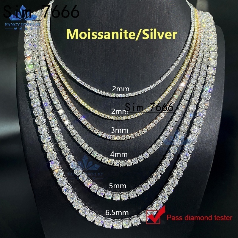 Cheapest Price Hip Hop 925 Sterling Silver 2mm-6.5mm VVS Moissanites Diamond Necklace Moissanite Tennis Chain