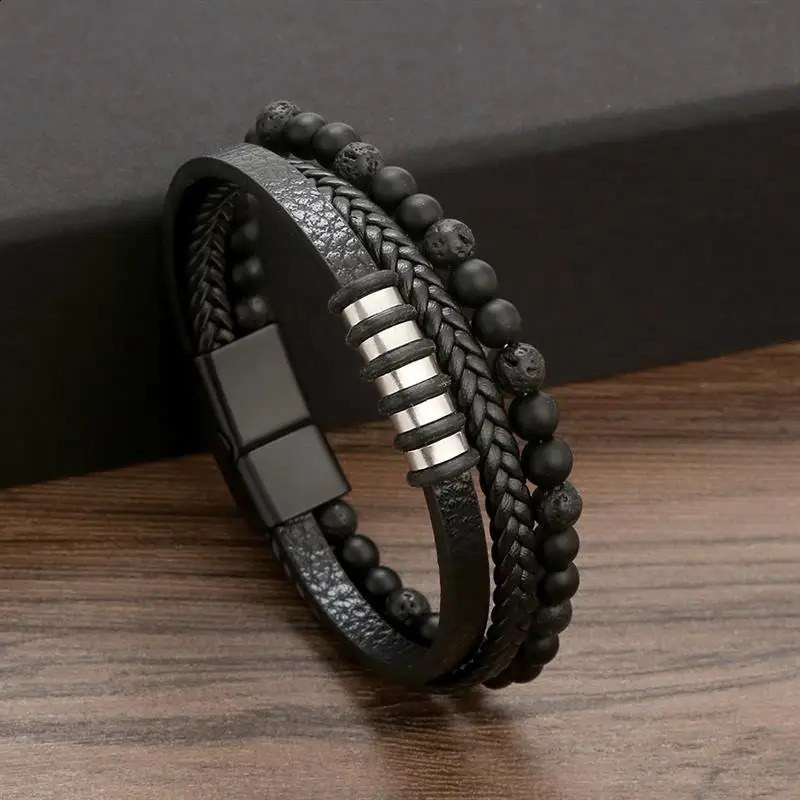 Bracelet en cuir pour hommes 19/21 / 23cm Bracelets en cuir multicouche Bracelets punk pour ami charme de bijoux de bijoux 250812