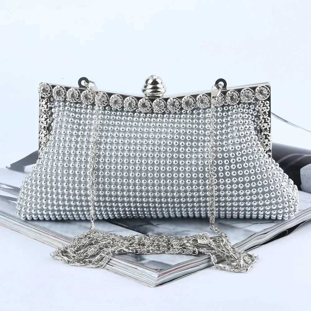 Evening Gold Clutch Bag Glitter Bead DESIGN Elegant Woman Party Bags Vintage Fashion Bridal Purse Silver Handbags Night Bag W250816