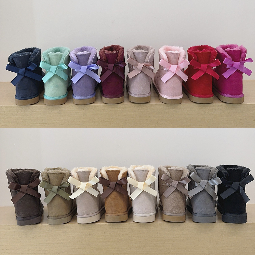 slipper platform Fur fluffy Designer boots Womens Australia Chestnut Khaki Braid Comfy Booties winter Sheepskin short ultra mini mid and bowknot