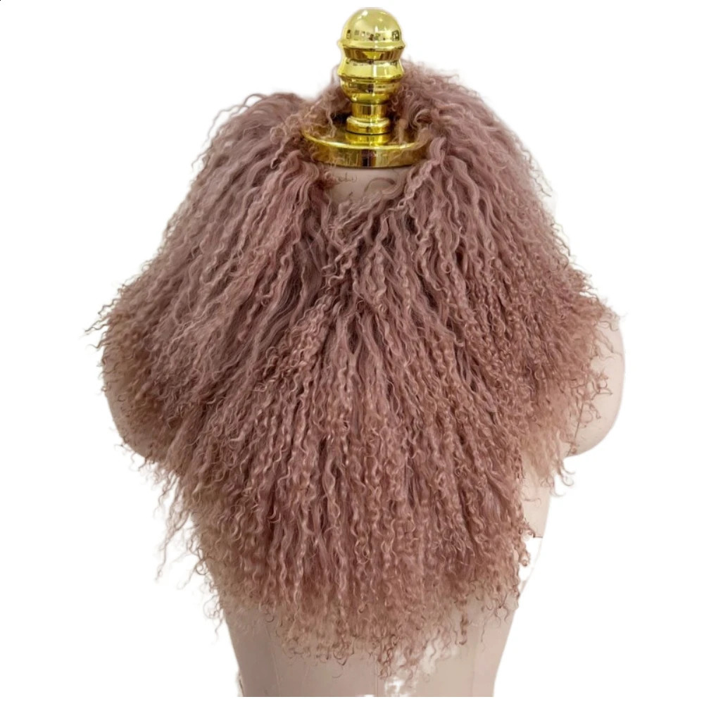ZDFURS*Quality Tan Wool Long Scarf Winter Thicken Thermal Double-Sided Whole Leather Fur Scarf Real Fur Mongolian Lamb Scarf 250812